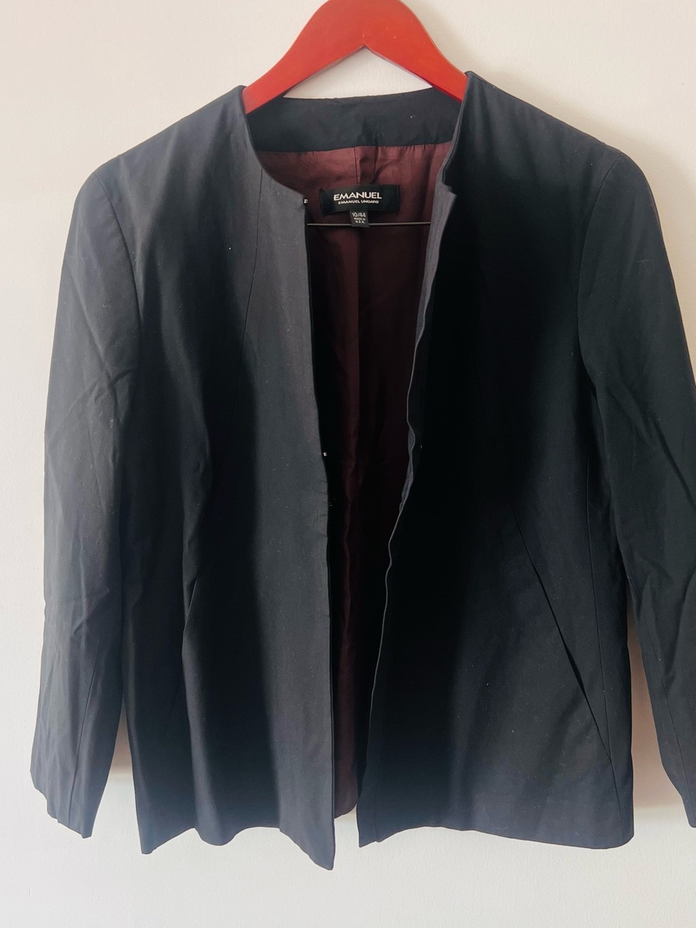 Emanuel Ungaro Black Collarless Open-Front Blazer Sz 8